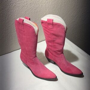 Gianni Bini Pink Suede Western-Style Mid-Calf Boots
